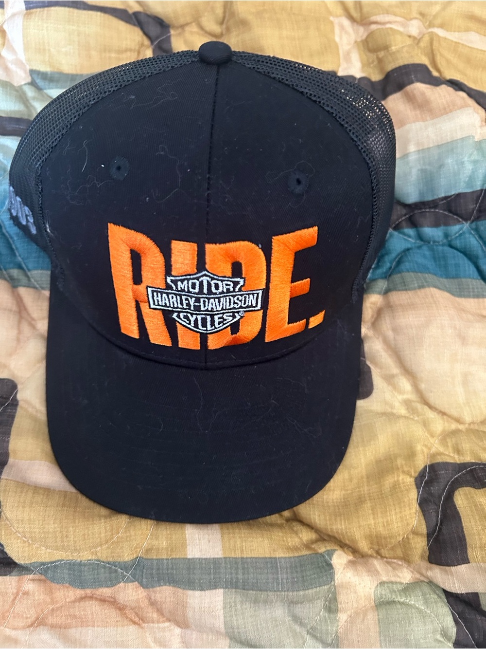 Harley-Davidson Black Cap with Bold Orange "RIDE" Embroidery